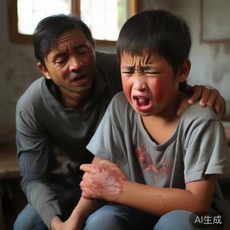男孩被蜇痛,速冷静处理