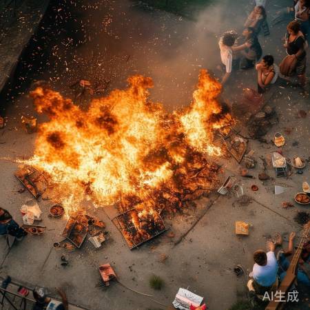 水泥地烧烤爆炸现场